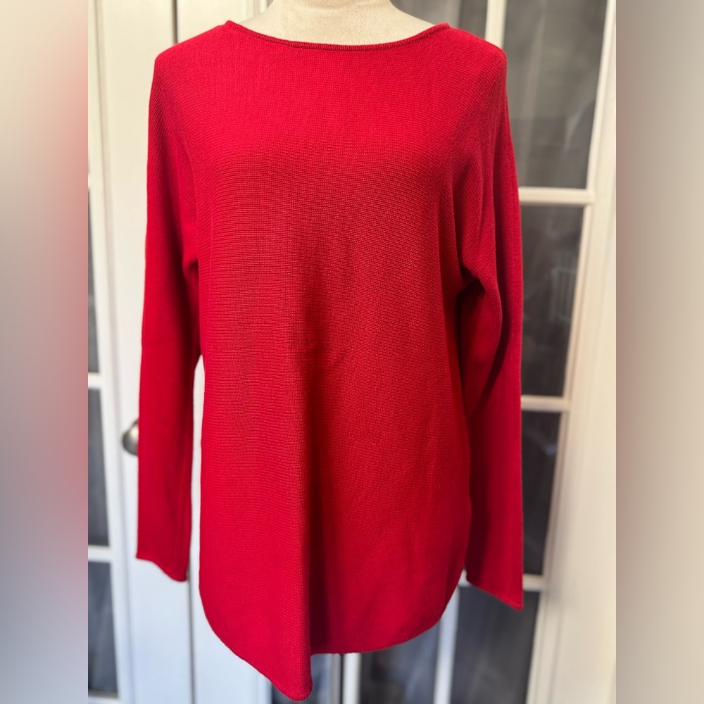 Michael Kors Red Knit Sweater Gold Zip Back Small Holiday Workwear
